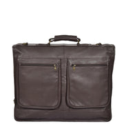 Genuine Luxury Leather Suit Garment Dress Carriers A112 Brown Front