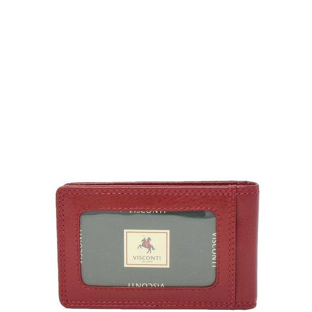 Real Leather Credit Card Holder Oyster Bus Pass ID Bifold Slim Wallet AV5 Red Back