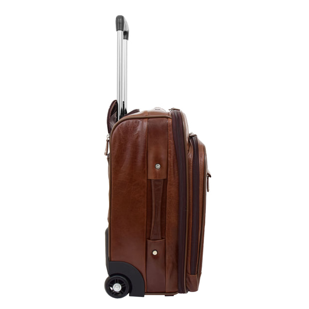 Luxurious Brown Leather Cabin Size Suitcase Hand Luggage Beverley Hills Side