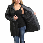 Ladies Classic Parka Real Leather Coat Trim Jacket Lulu Black-Grey Lining