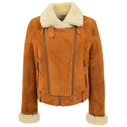 Womens Real Sheepskin Jacket Cognac Merino Shearling Coat Poppy Front 1