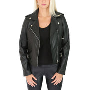 Womens Biker Leather Jacket Stylish Short Slim Fit Girls Coat Moira Black Open