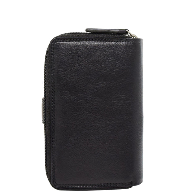 Womens Leather Clutch Wallet Zip Around Purse AV33 Black Back