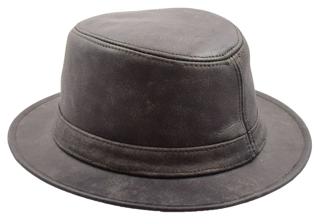 Leather Classic Trilby Gangster Hat Maitland Brown 4