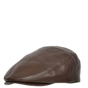 Genuine Brown Leather Flat Cap English Granddad Baker-boy Hat Arthur Side Angle