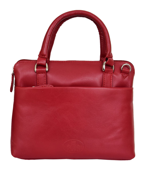 Womens Leather Tote Handbag Trim Small Top Handles Bag Dixie Red