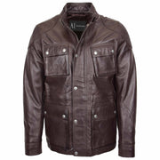 Mens Soft Genuine Leather Trendy Safari Jacket with Waist Belt DAX Brown 3