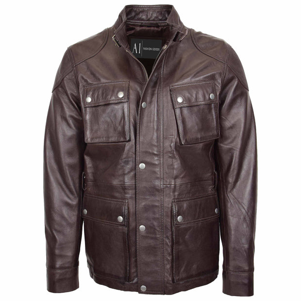 Mens Soft Genuine Leather Trendy Safari Jacket with Waist Belt DAX Brown 3