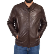 Mens Genuine Leather Jacket Regular Fit Coat Amos Brown Front 1