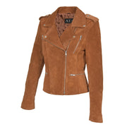 Womens Genuine X-Zip Fitted Biker Tan Suede Leather Jacket Rusty