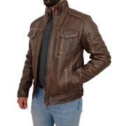 Mens Real Leather Vintage Brown Rub Off Antique Jacket Aron Open 2