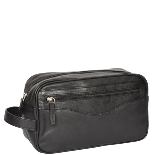 Wash Leather Bag Travel Toiletry Shaving Kit Wrist Bag A98 Black Back