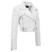 Womens Fitted Cropped Bustier Style Leather Jacket Amanda White 3