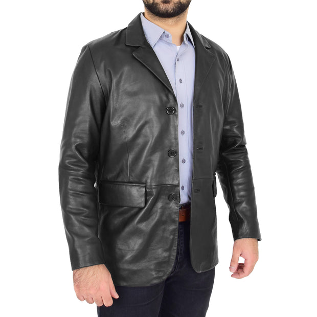 Mens Leather Blazer Real Lambskin Jacket Dinner Suit Style Coat Dean Black