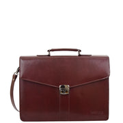Brown Leather Briefcase For Mens Laptop Business Organiser Shoulder Bag Alvin Front 3