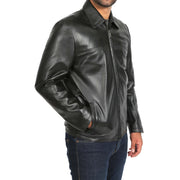 Mens Classic Zip Fasten Box Leather Jacket Tony Black side view