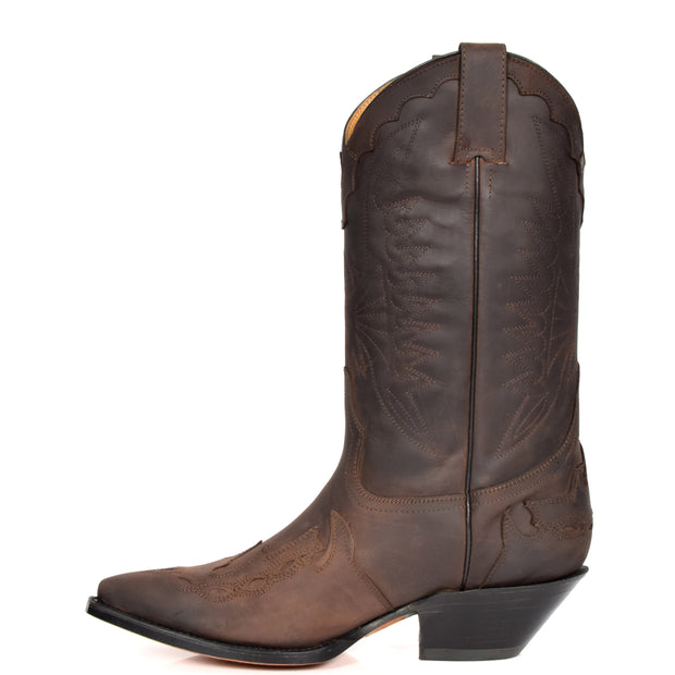 Real Leather Pointed Toe Cowboy Boots AZ350 Brown Side 2
