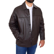Gents Real Leather Button Box Jacket Classic Regular Fit Coat Luis Brown Open 1