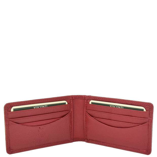 Real Leather Credit Card Holder Oyster Bus Pass ID Bifold Slim Wallet AV5 Red Open