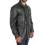 Gents Classic Soft Leather Parka Overcoat Clive Black side view