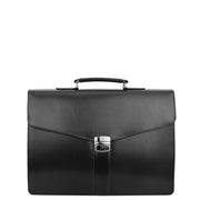 Black Leather Briefcase For Mens Laptop Business Organiser Shoulder Bag Alvin Front