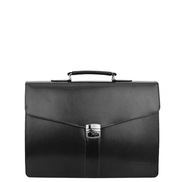 Black Leather Briefcase For Mens Laptop Business Organiser Shoulder Bag Alvin Front