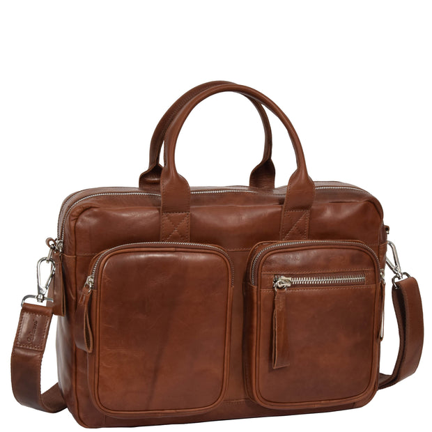 Pure Leather Briefcase Laptop Satchel Office Business Bag Otis Cognac
