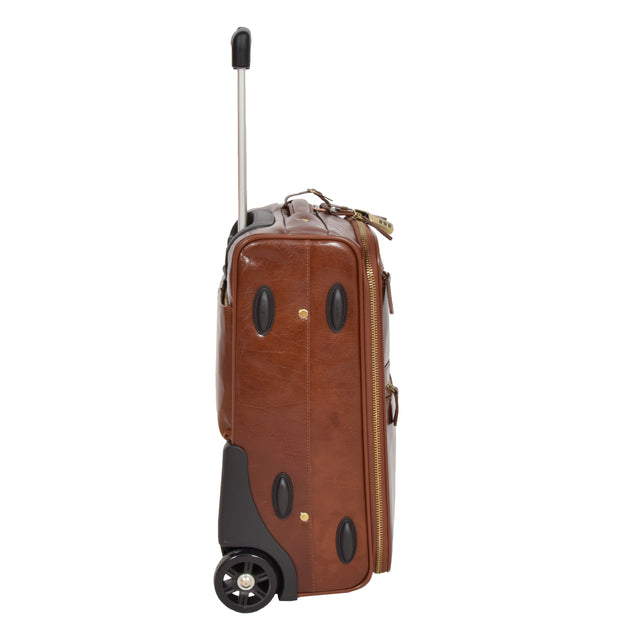 Exclusive Leather Trolley Hand Luggage Cabin Suitcase Concorde Chestnut Side 2