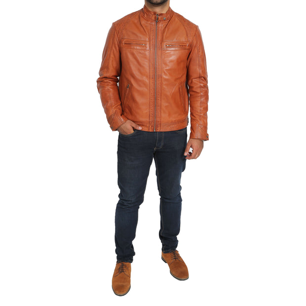Gents Fitted Biker Leather Jacket Django Cognac Full