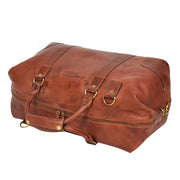 Genuine Leather Holdall Vintage Tan Travel Weekend Duffle Bag Rome Front Letdown
