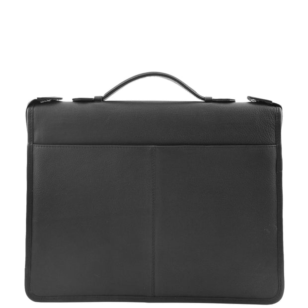 Black Leather A4 Ring Binder File Folio Office Bag Zip Organiser Braga Back 1