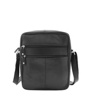 Mens Real Leather Shoulder Bag Cross Body Flight Pouch A155 Black Front 1