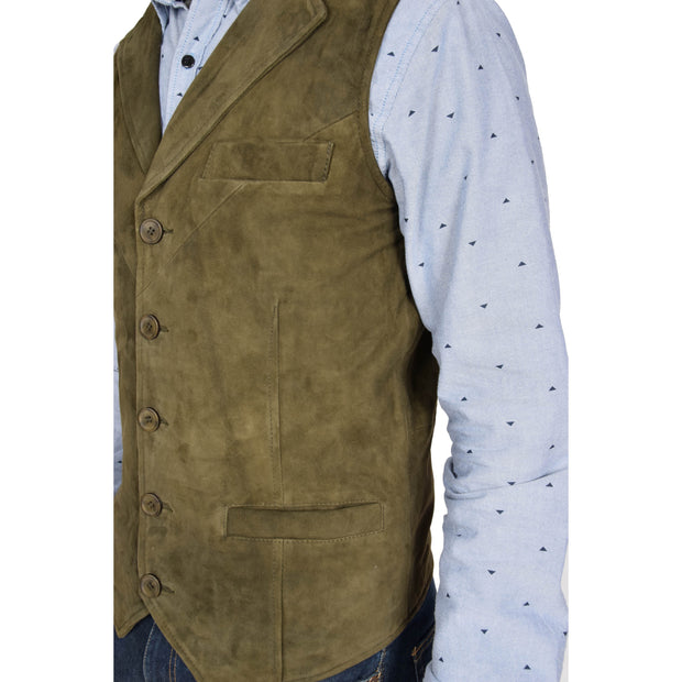 Mens Real Suede Leather Waistcoat Classic Vest Yelek Status Green Feature
