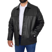 Gents Real Leather Button Box Jacket Classic Regular Fit Coat Luis Black Open 3