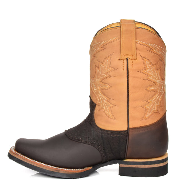 Cowboy Brown Multi Leather Square Toe Western Boots AFB55 Side 2