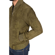 Mens Soft Goat Suede Bomber Varsity Baseball Jacket Blur Green Feature