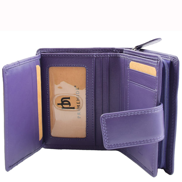 Womens Soft Leather Purse Mid-Sized Cards ID Notes Coins Pocket RFID Safe Anya Purple