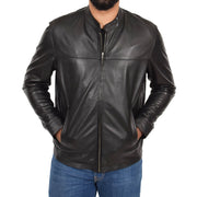 Mens Genuine Leather Jacket Regular Fit Coat Amos Black Front 1