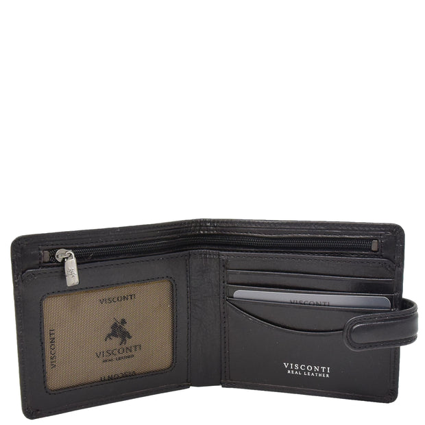 RFID Mens Top Quality Real Leather Wallet Bifold Slim Purse AVC4 Black Open
