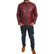Gents Fitted Biker Leather Jacket Django Burgundy Full