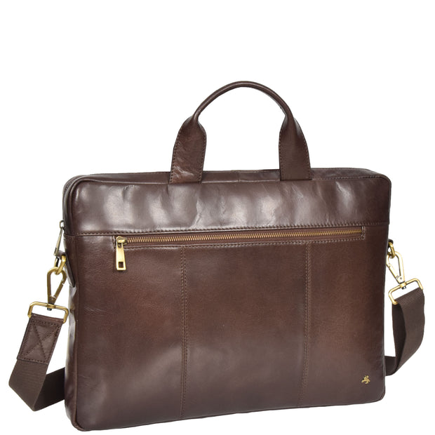 Laptop Briefcase Real Leather Business Bag Messenger Satchel Brown Nice Front Angle