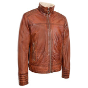 Mens Genuine Leather Biker Style with Sherpa Lined DEAN Brown Flame 3