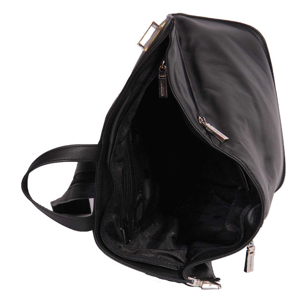 Womens Luxury Leather Backpack Hiking Rucksack Organiser Bag A58 Black Top Open