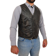 Mens Full Leather Waistcoat Rub Off Gilet Traditional Smart Vest King