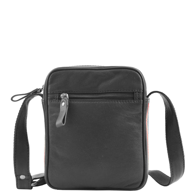 Mens Black Leather Cross Body Flight Bag Small Pouch Fred Back