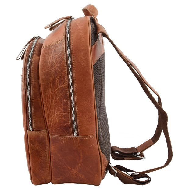 High Quality Genuine Tan Leather Backpack Large Size Work Casual Travel Bag Trek Side