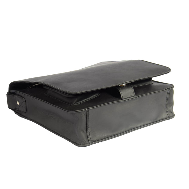 Gents Leather Messenger Shoulder Cross Body News Boy Bag A41 Black Letdown