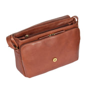 Ladies BROWN Leather Shoulder Bag Flap Over Handbag A190 Open