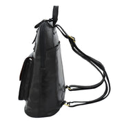 Womens Real Black Leather Backpack Organiser Day Rucksack Campus Side
