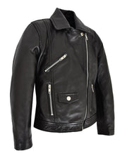Girls Kids Black Biker Real Leather Jacket Zip Fasten Coat 2-12 Years
